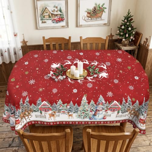Lookio Chubba Christmas Oval Tablecloth 60 x 120 in Red Waterproof Polyester