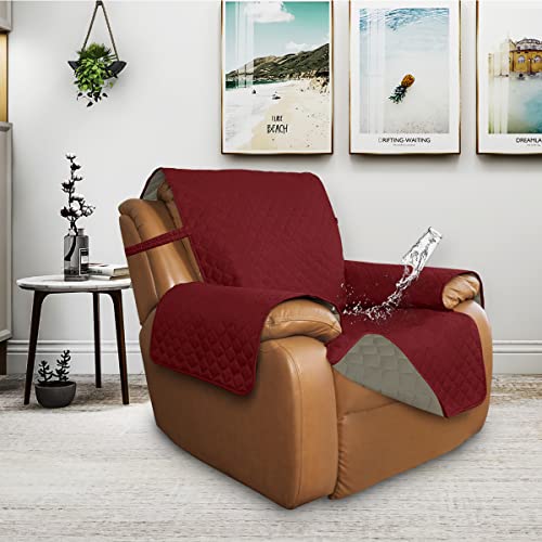 ISSUNTEX Waterproof Recliner Cover Oversized Christmas Red/Beige Reversible Furniture Protector