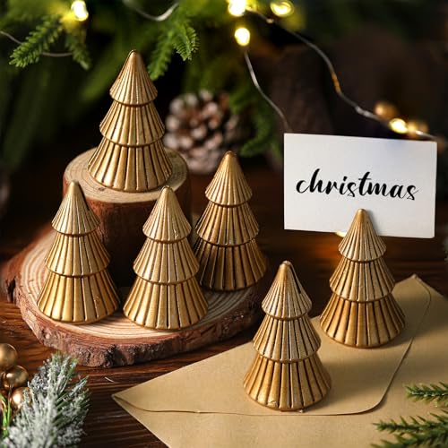 Antique Gold Christmas Tree Place Card Holders, 6-pack