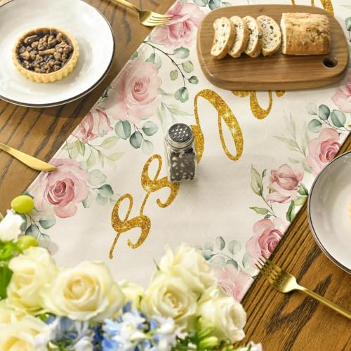 Artoid Mode Pink God Bless Girl Baptism Table Runner 13x90 Inch | First Holy Communion Christening Decor