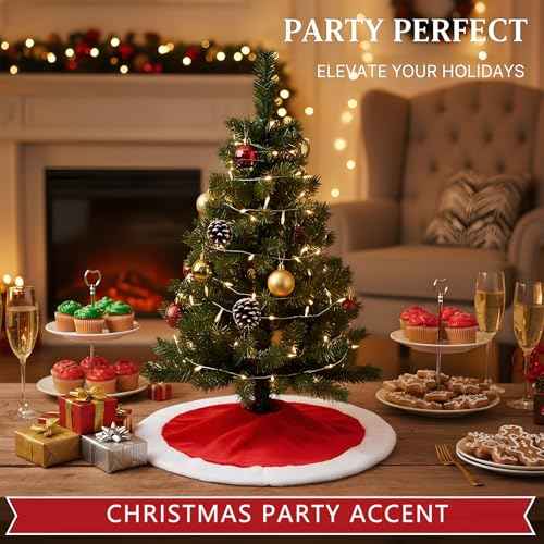 Small Christmas Tree Skirt, 11inch Red Plush Tree Skirt for Mini Christmas Tree Above The Fireplace, Table Candlestick Decorations, New Year Holiday Ornaments