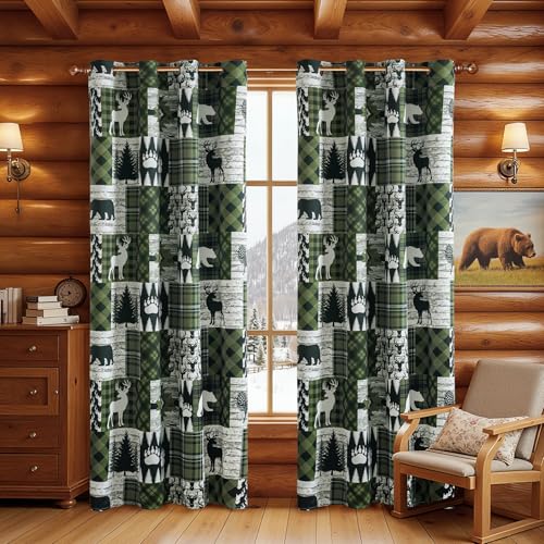Dark Green Christmas Curtains for Living Room & Bedroom, 52W x 84L, 2 Panels