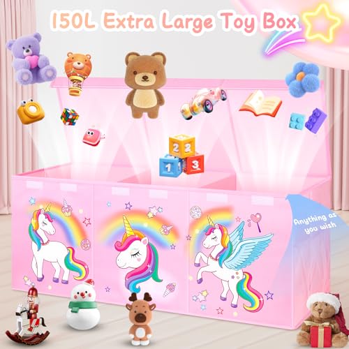 Pink Extra Large Collapsible Toy Box with Lids - 40x16x16 Inches