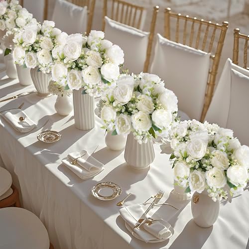 Artificial Peonies Flowers Bouquets - White, 12 Stems for Home & Wedding Decor - Variation of THIS listing