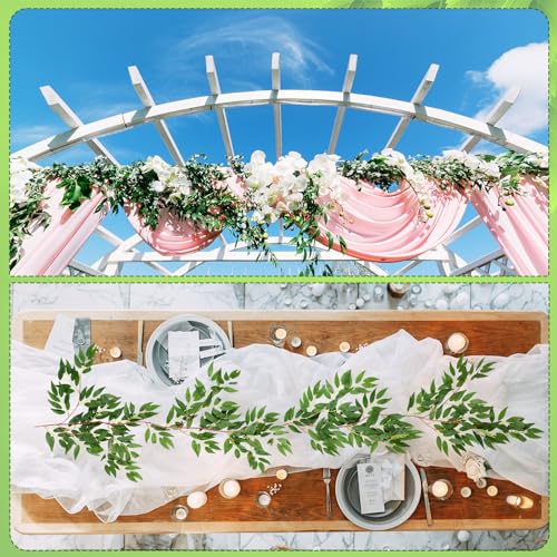Artificial Willow Leaves Garland 24 Pack - Greenery Vines for Wedding & Home Decor, 135 Ft, Variation of Green / 24