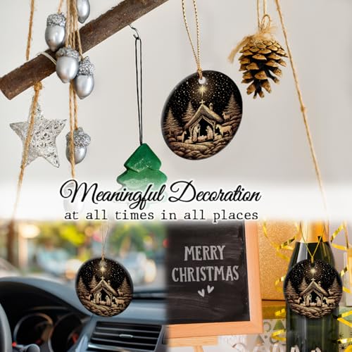 Nativity Scene Ceramic Ornament Decor Christmas - Birth of Jesus Ornaments - Religious Gift for Christian Women, Men, Family, Friend, Neighbor, Coworker, Teacher - Exchange Gifts