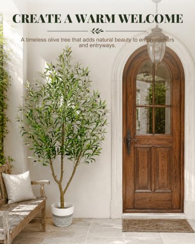 Lanlelin 7FT Artificial Olive Tree with Woven Basket for Indoor Decor