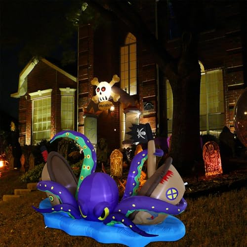 Juegoal Halloween Inflatable Giant Octopus & Haunted Pirate Ship, 7.5FT Lighted Yard Decor