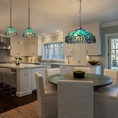 8-Inch Tiffany Style Stained Glass Pendant Light Fixture for Dining & Living Rooms