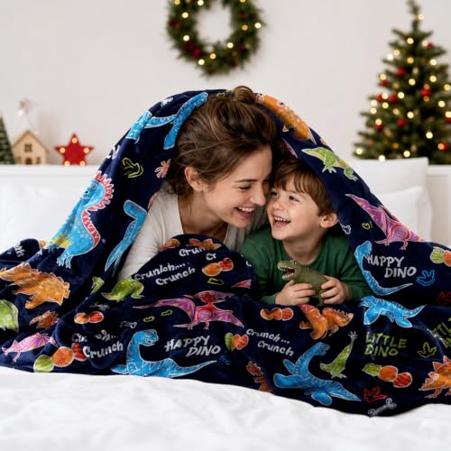 Blue Dinosaur Glow-in-The-Dark Throw Blanket 50x60 Inches for Kids & Teens