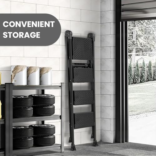 XinSunho 4 Step Ladder, Heavy Duty Steel with Foldable Handrail &