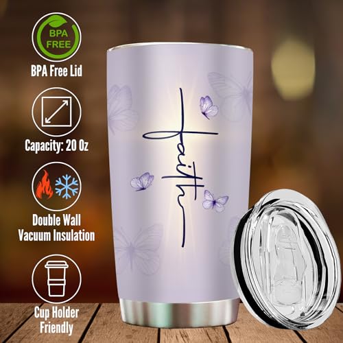 Purple 20oz Christian Tumbler - Faith Gifts for Women Mothers Day Stainless Steel
