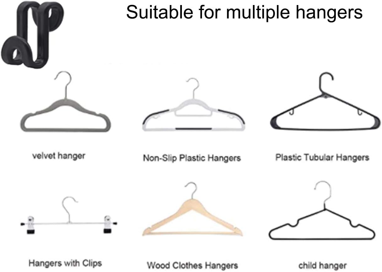 Skiennix Clothes Hanger Connector Hooks - 60 Pcs for Velvet & Wooden Hangers | Heavy Duty Space-Saving (Black)