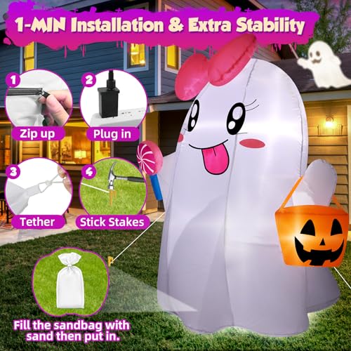 5FT Halloween Ghost Inflatable with Bright LED Lights, Cute Yard Decor - Variation of THIS Listing