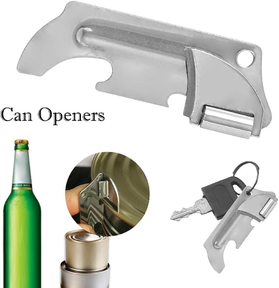 Stainless Steel Military Style Can Opener Keychain, Portable Can Opener for Kitchen, Travel, Camping, Survival