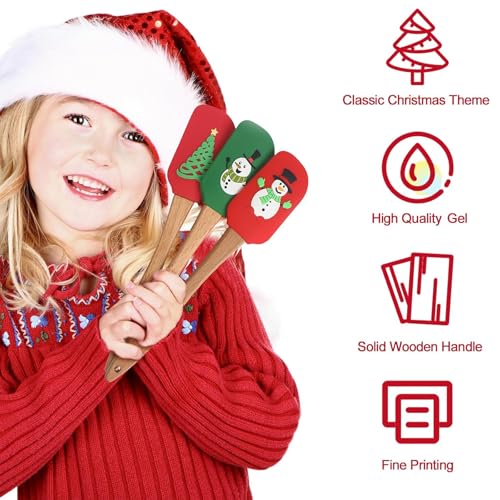 Patelai Christmas Silicone Spatulas with Wooden Handles, 10 Pack - Holiday Kitchen Utensils