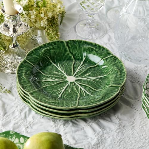 Cerified International Green Cabbage Salad Plates Set of 4, 9-inch Leaf-Shaped Stoneware