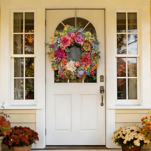 Red Fall Wreath for Front Door 24 Inch Autumn Rustic Thanksgiving Decor