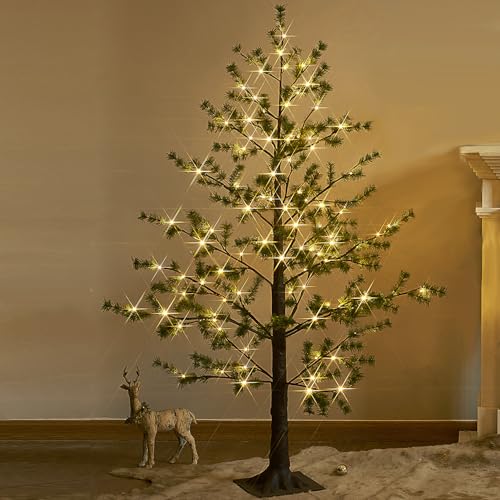 LITBLOOM 6FT Pre-Lit Alpine Pine Christmas Tree with 126 Warm White LEDs – Indoor/Outdoor