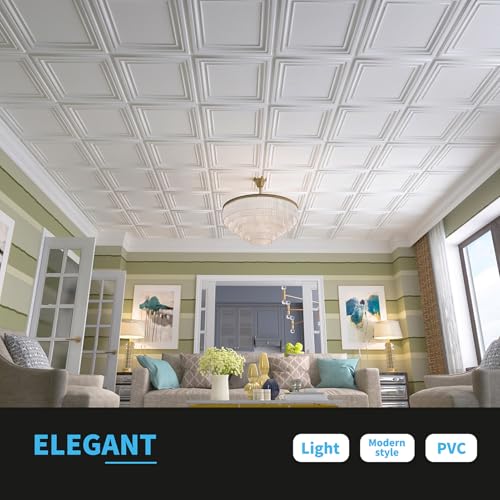 Art3d 24 Pack White 24x24 Inch PVC Ceiling Tiles - 3D Drop Ceiling & Wall Panels