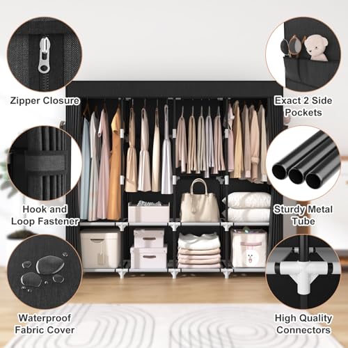 Portable Closet Wardrobe with Cover - 67 Inch Wide Large Capacity Storage for Bedroom