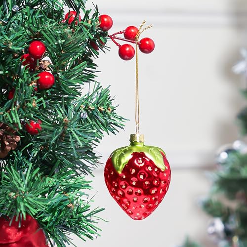 Joiedomi Strawberry Mini Christmas Ornament - Handblown Glass Fruit Decor