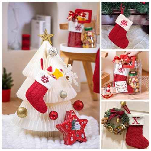 Christmas Stockings with Initials, 7.1 Inches Small Embroidered Letter Knit Red White Christmas Stocking for Family Holiday Decorations and Xmas Tree Fireplace (A)