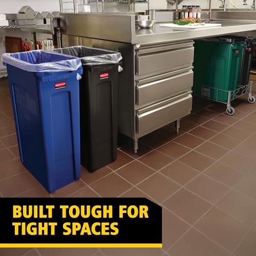 Vented Slim Jim 23 Gallon Plastic Trash Can - Black, Commercial-Grade