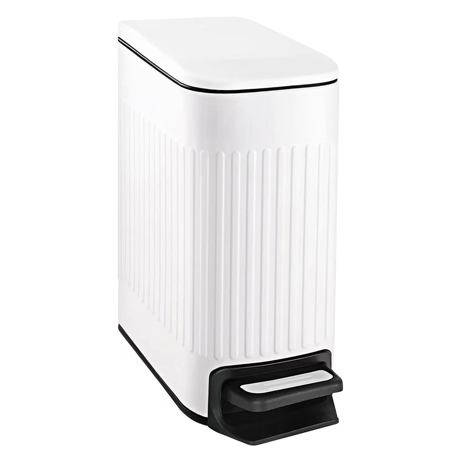 TIPGO Slim Bathroom Trash Can - Soft Close Lid & Step Pedal | 6L Stainless Steel Bin for Bedroom, Office, Kitchen (White)