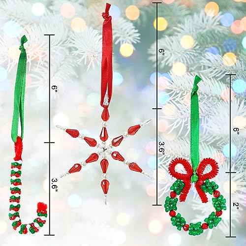 GYGOT Christmas Crafts for Adults,30 Sets Christmas Beaded Ornament Kit to Make-Incl. 6 PC Snowflake/12 PC Wreath/12 PC Candy Cane(Assembly Needed)