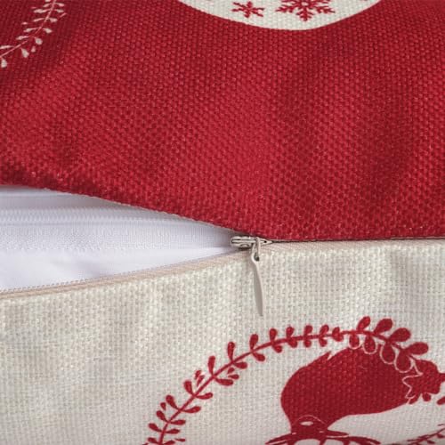 Bonhause Red Christmas 18x18 Inch Pillow Covers Set of 4 – Reindeer & Snowflake Holiday Cushion Covers (Hidden Zipper)
