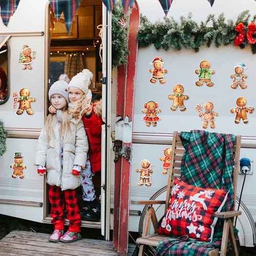 12 Pcs Christmas Gingerbread Magnet Decorations - Magnetic Xmas Refrigerator Fridge Magnet Stickers, Holiday Car Decal Garage Door Magnets for Dishwasher, Cruise Ship Door Decor