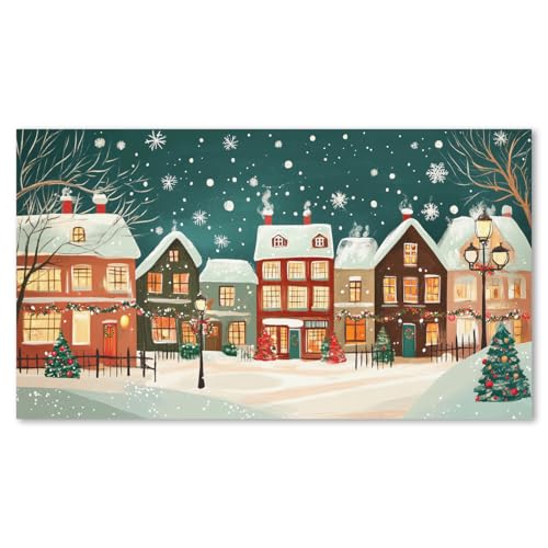 Unframed Christmas Snowy Village Wall Art 16x28in Winter Town Night Landscape