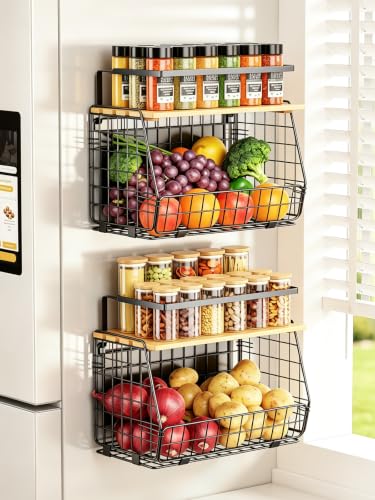 2 Pack Magnetic Fridge Shelf with Fruit & Vegetable Bins - Black