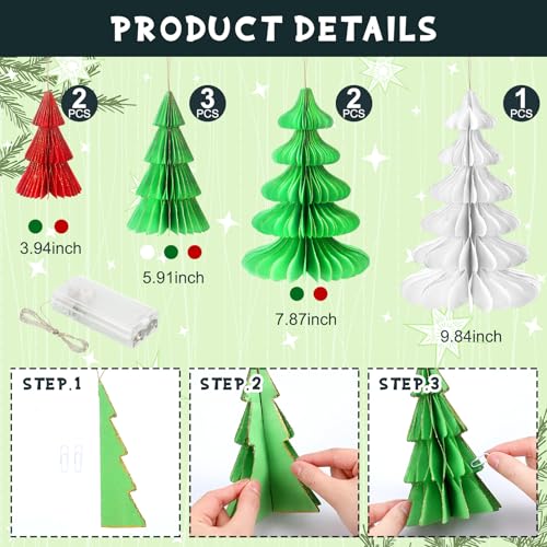 Faccito 8 Pcs Honeycomb Christmas Trees LED - Vibrant Style, Classic Color