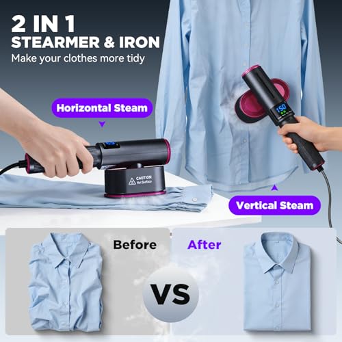 Travel Steamer for Clothes, 2-in-1 Steam Iron & Garment