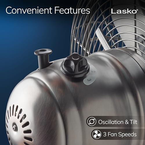 Portable Oscillating Table Fan - 17-Inch Bronze Metal Desk Fan - Quiet 3-Speed Electric Fan - Variation of THIS listing