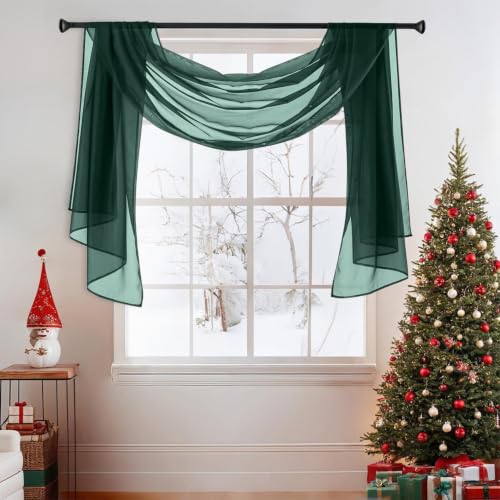 MIULEE Christmas Sheer Window Scarf Valance 54x144 Hunter Green - One Panel