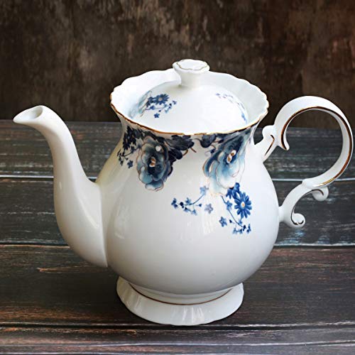 Blue and White European Style Ceramic Flower Teapot - 5.5 Cups Porcelain Water Pot Gift