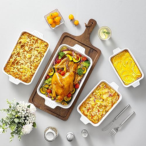 MALACASA White Rectangular Ceramic Casserole Set of 4 Oven-Bakeware