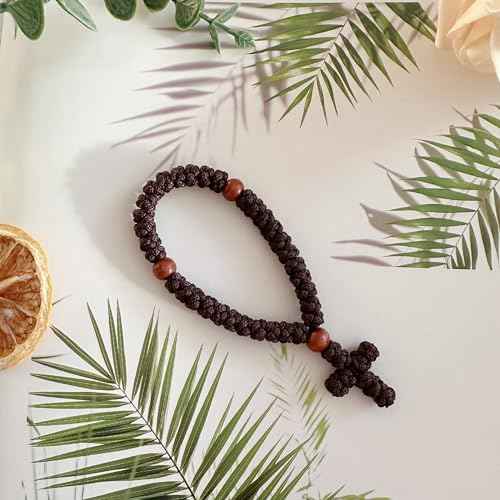 Bovemee 1Pc Handmade Christian 33 knot Orthodox Greek Omboskoini Prayer Rope Protection Blessing Cross Charm Tassel Car Hanging Charm Christmas gift (Brown)
