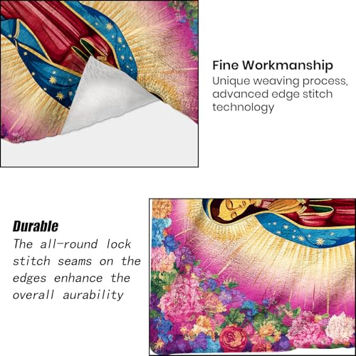 Our Lady of Guadalupe Fleece Blanket 60x80in Virgin Mary & Floral – Ultra Soft Throw