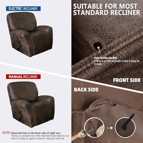 Molasofa XL Leather-Like Recliner Chair Cover Dark Brown 4-Piece Set for Wide Lazy Boy, Pets & Kids, X-Large, Brown