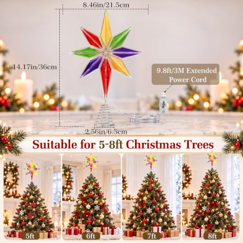 Lewondr 14.2" Lighted Christmas Bethlehem Star Tree Topper, Multicolor