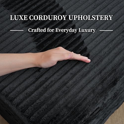 Black 25.6-Inch Boneless Corduroy Ottoman Footstool - Memory Foam Living Room Seat - Variation of THIS listing