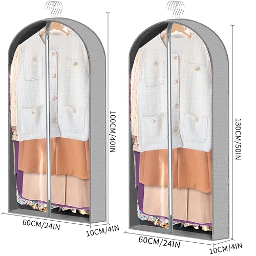 3 Pcs Breathable Garment Bags 40 & 50 Inches Dust Cover Dress Storage