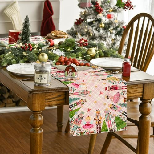 Pink Nutcracker Christmas Table Runner Pink Nutcracker Table Cover New Year Winter Xmas Decor Nutcracker Christmas Decorations for Home Party