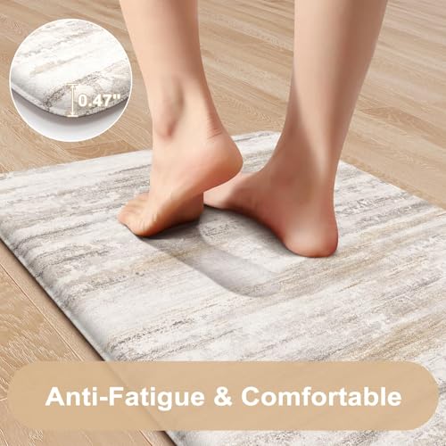 KIMODE Anti-Fatigue Kitchen Mats Set of 2, Farmhouse Abstract Rugs 20x71 + 20x32 inches, Waterproof & Non-Slip Comfort Mats
