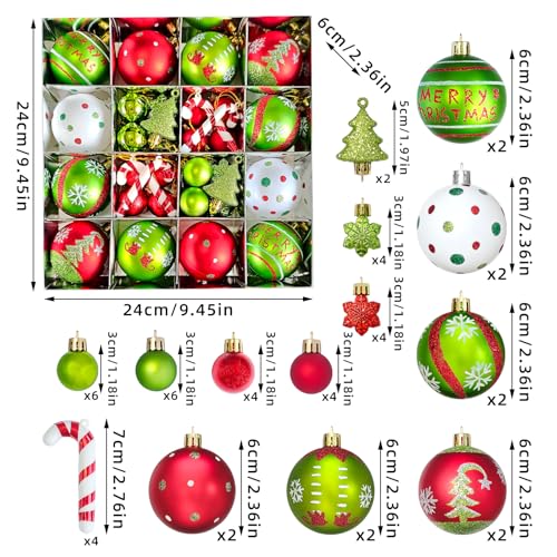 46 Pcs Christmas Tree Ornaments Set Red & Green Holiday Decor