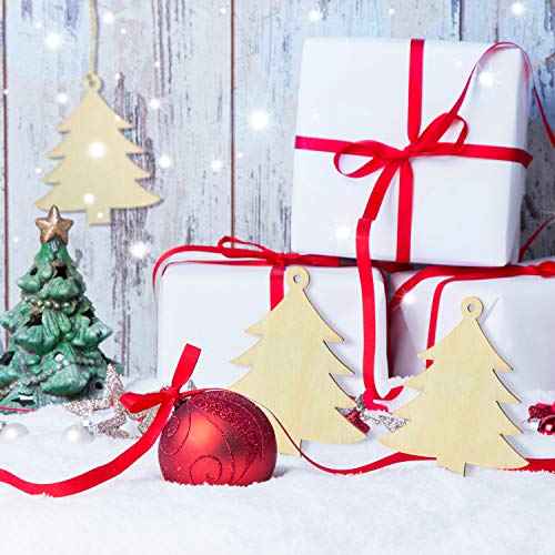 Tatuo 50 Pieces Wooden Christmas Tree Cutouts Embellishments Hanging Ornaments with Ropes for Christmas Decoration, Festival, Wedding, Craft